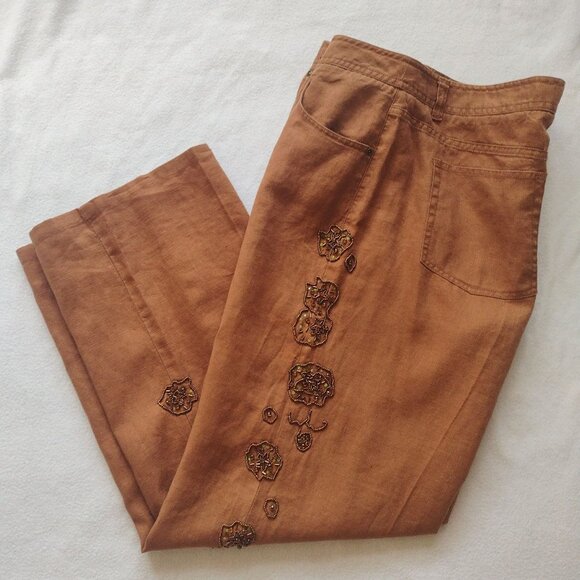 Vintage Y2K Linen Pants w Sequin Embellishments XL Mifaesia Sienna Trousers - Picture 1 of 12